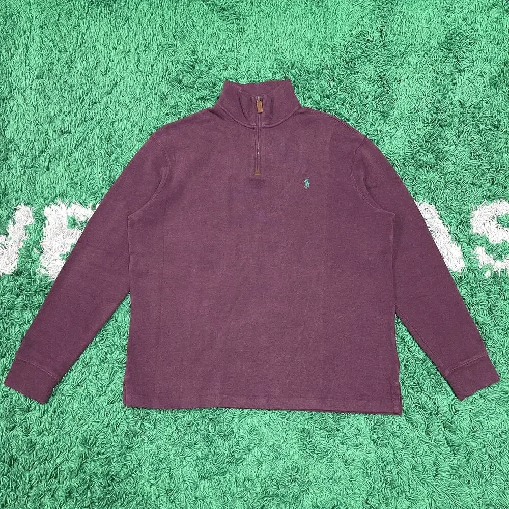 Polo Ralph Lauren Men's Sweater Red Maroon Pullover Quarter Zip Pony Large L B13